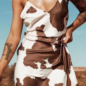 Cow print Princess Polly mini dress with open back and tie straps size S